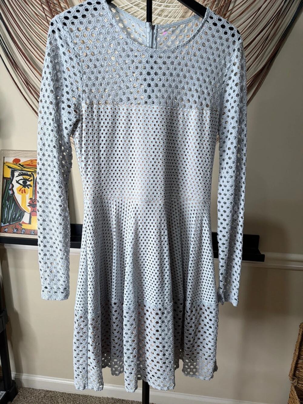 BCBGMaxazria blue, crochet fit, and flare dress m 2871.
